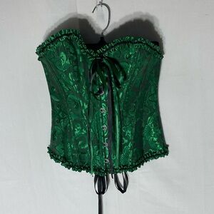 Green Floral Stain Lace Up Corset Bustier Top S Coquette Balletcore Fairycore